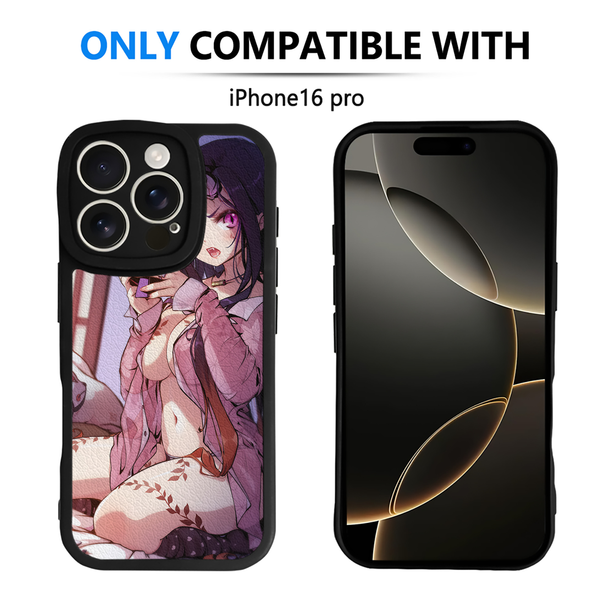 （画像用） 鬼滅の刃（きめつのやいば）竈門 禰󠄀豆子／かまど ねずこ Kamado Nezuko 【iPhone 16シリーズ対応】シリコンスマホケース（レザー調） 材質：シリコン
